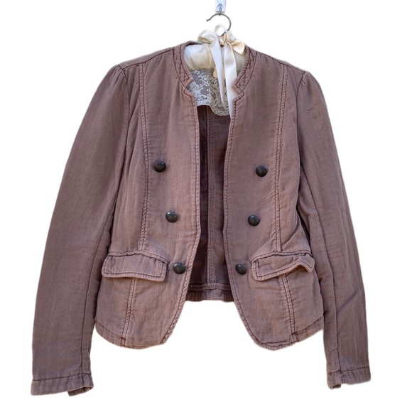 FREE PEOPLE Jagger Blazer S Western Military Jacket Lace Up Cuff Preowned - Picture 11 of 14